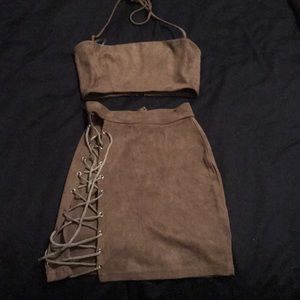 OhPolly Straight Laced Suede Tie Up Two Piece Set